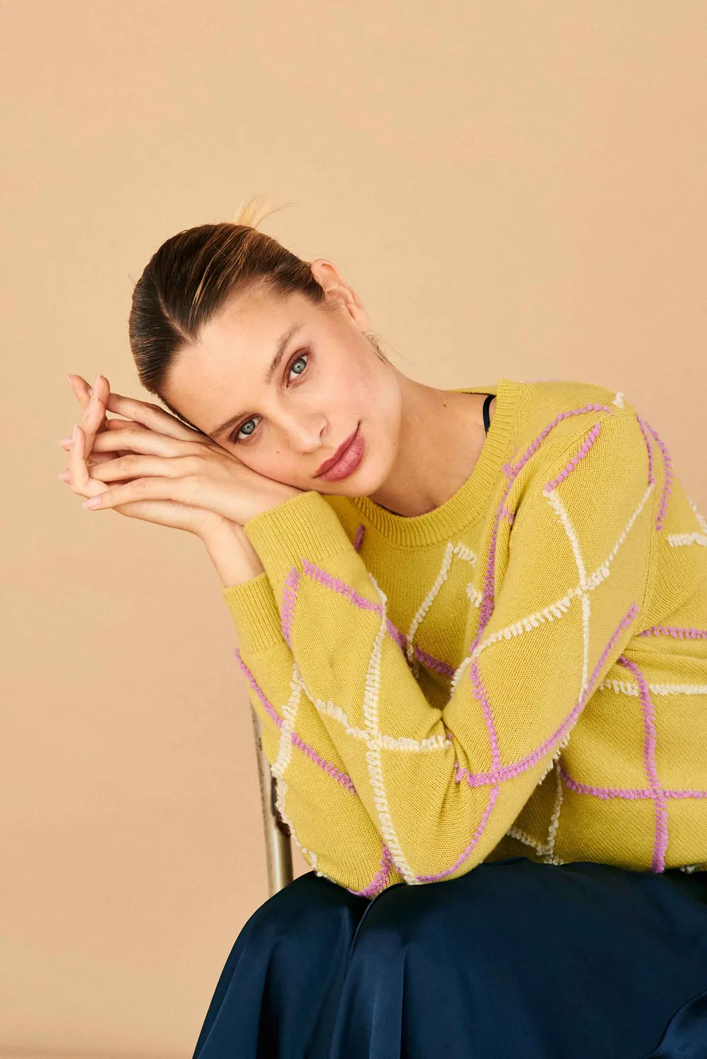 JUMPER 1234 Argyle Outline Crew Maglione verde cashmere e lana