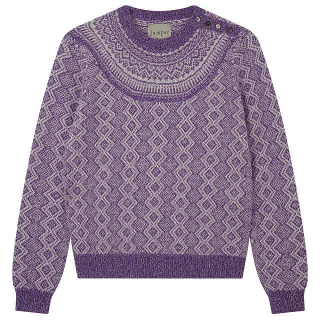 Jumper 1234 Wool Cashmere Jacquard Yoke Crew maglione viola