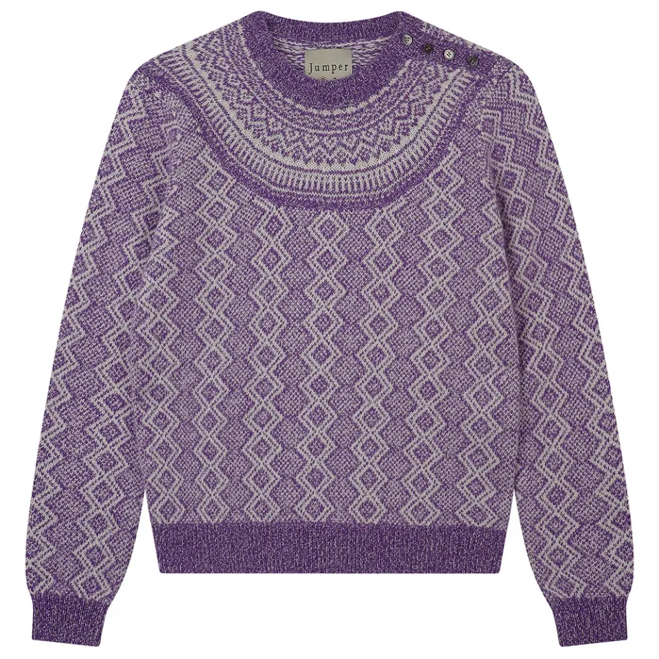 Jumper 1234 Wool Cashmere Jacquard Yoke Crew maglione viola