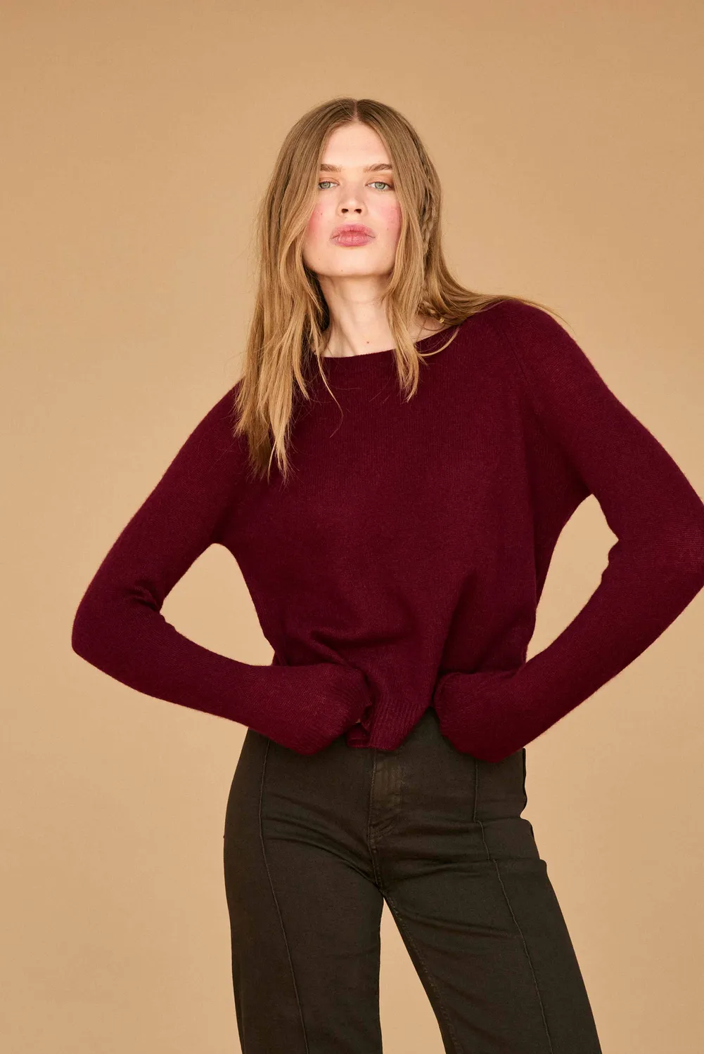 Jumper 1234 Cashmere Crop Crew maglione bordeaux cashmere