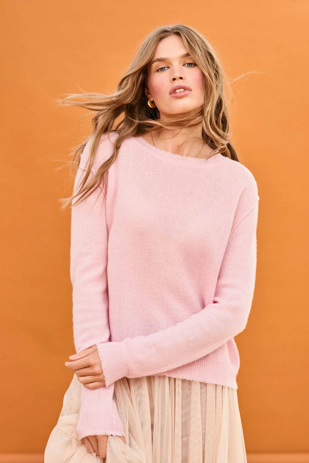 Jumper 1234 Cashmere Distressed Crew maglione rosa cashmere