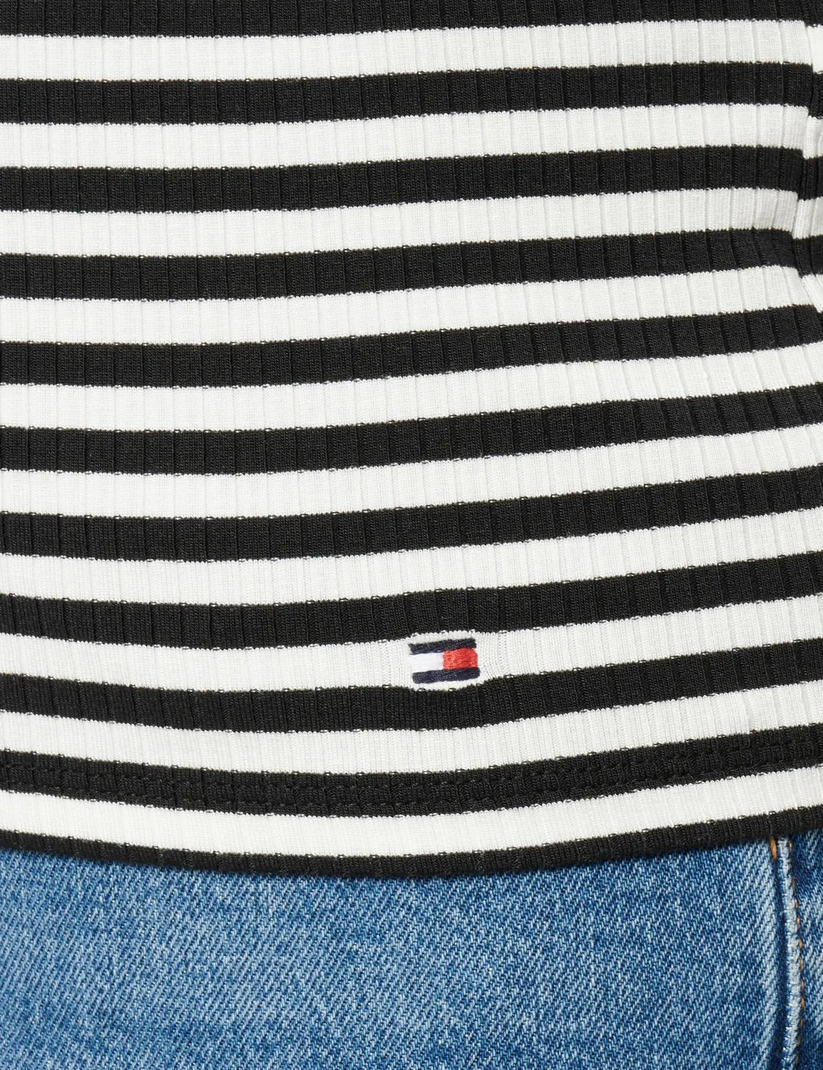 Tommy Hilfiger Slim Canotta a Costine Ecru/Black M
