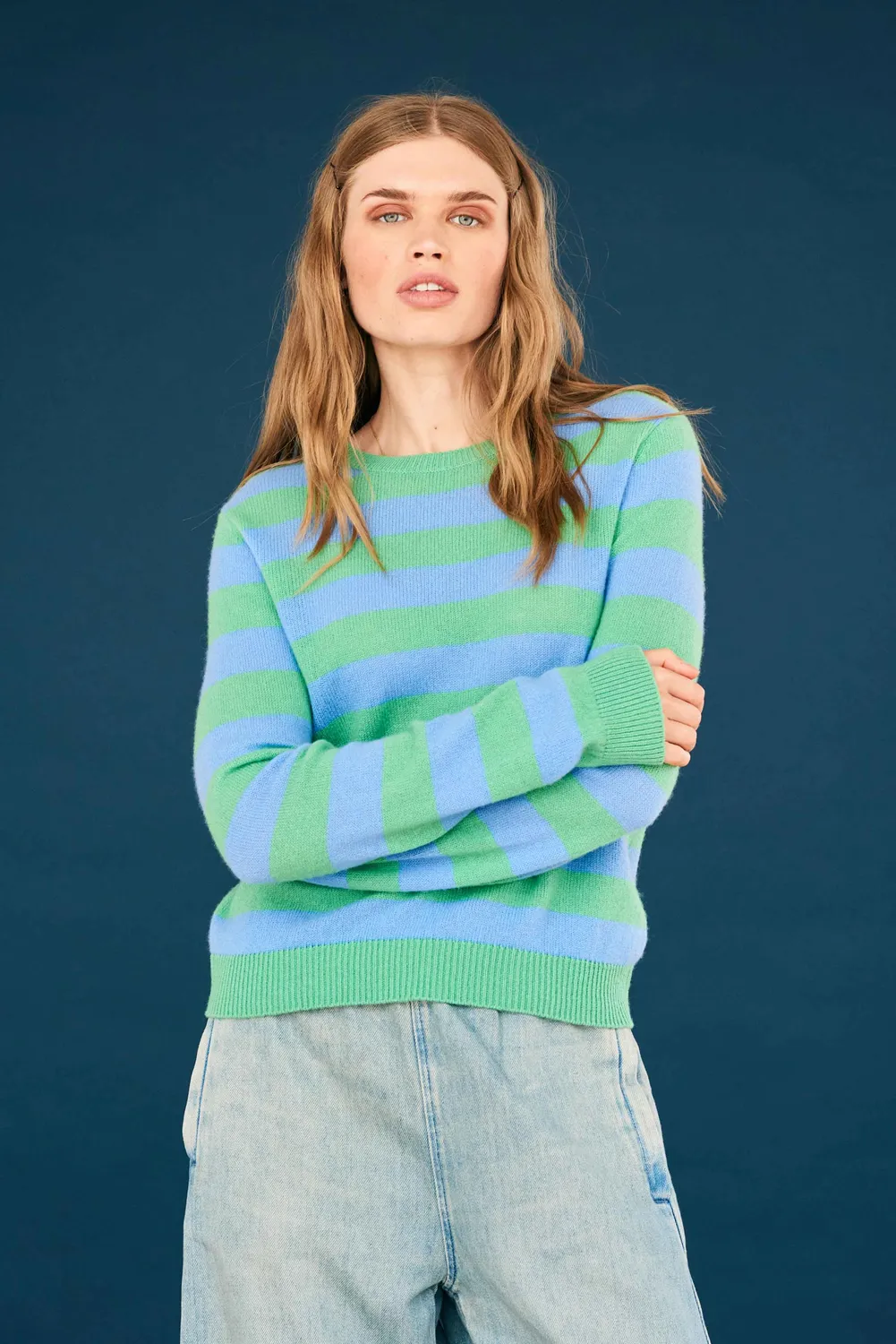 Jumper 1234 Cashmere Stripe Crew maglione leggero verde blu