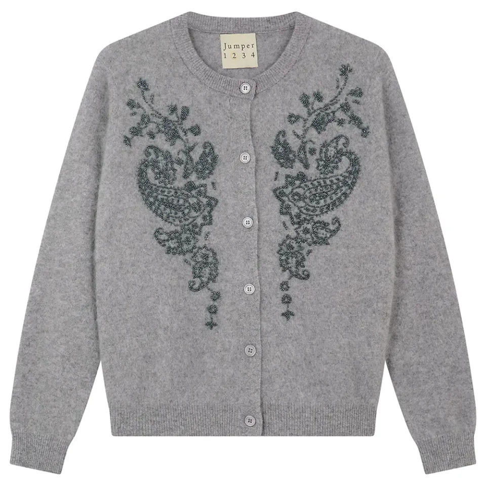 Jumper 1234 Beaded Paisley cardigan grigio lana