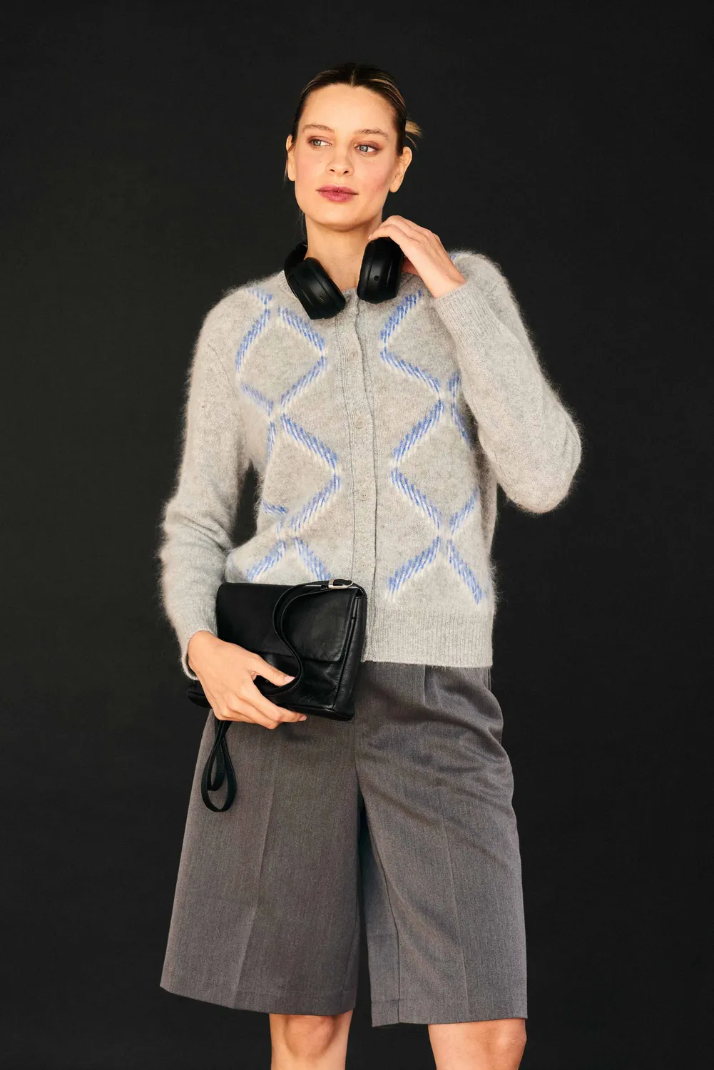 Jumper 1234 Argyle cardigan cashmere grigio