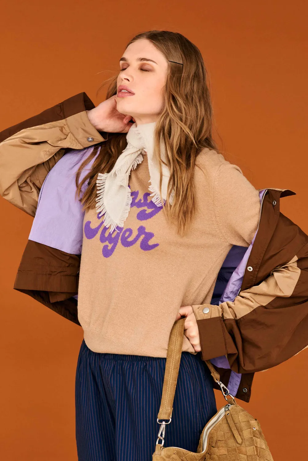 Jumper 1234 Easy Tiger maglione cashmere cammello viola