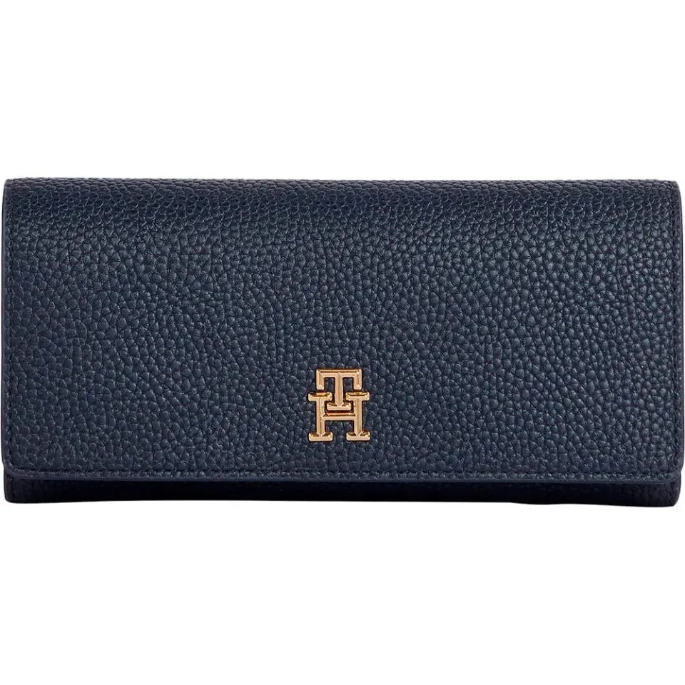 Tommy Hilfiger TH Emblem Large Flap portafoglio donna blu monogramma