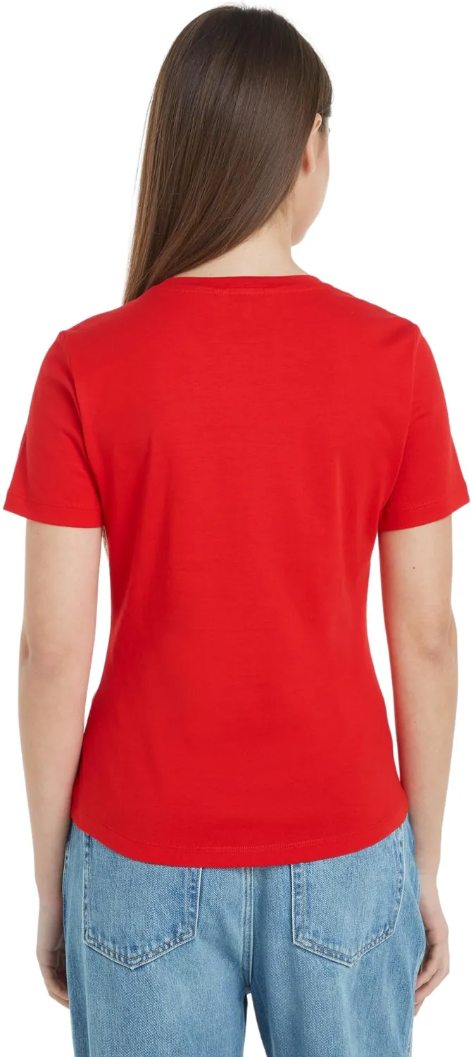 Tommy Hilfiger Slim Flag Tee t-shirt donna rosso slim