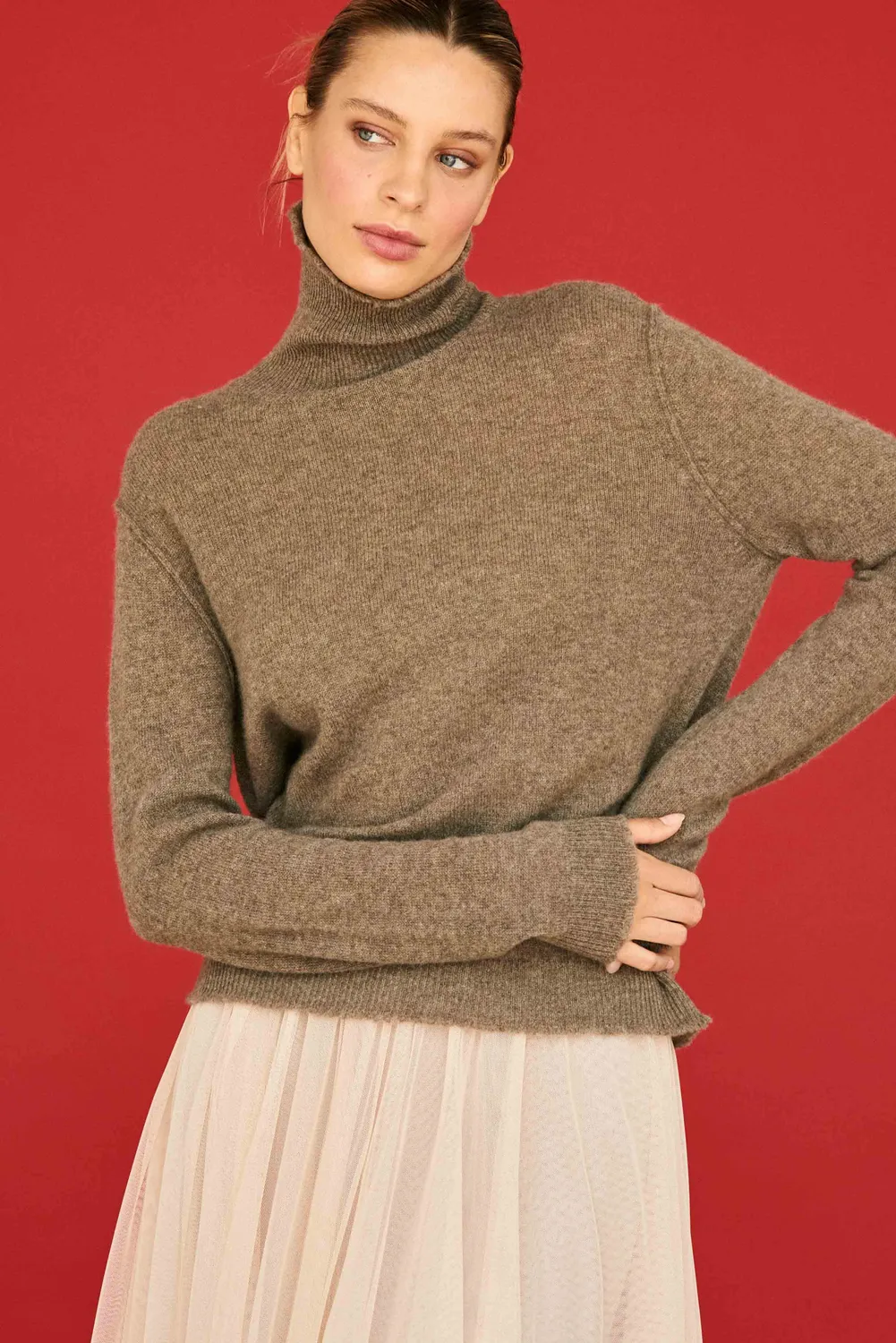 Jumper 1234 Distressed Roll Collar maglione cashmere moose