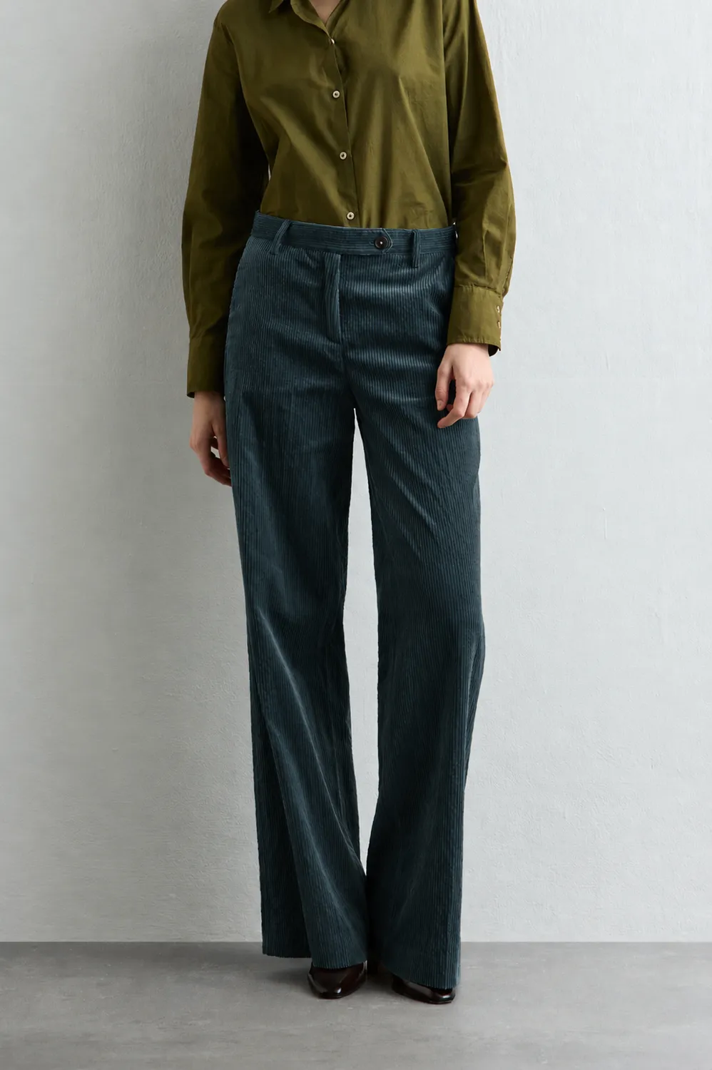 Massimo Alba Lamna pantaloni velluto Dark Teal palazzo