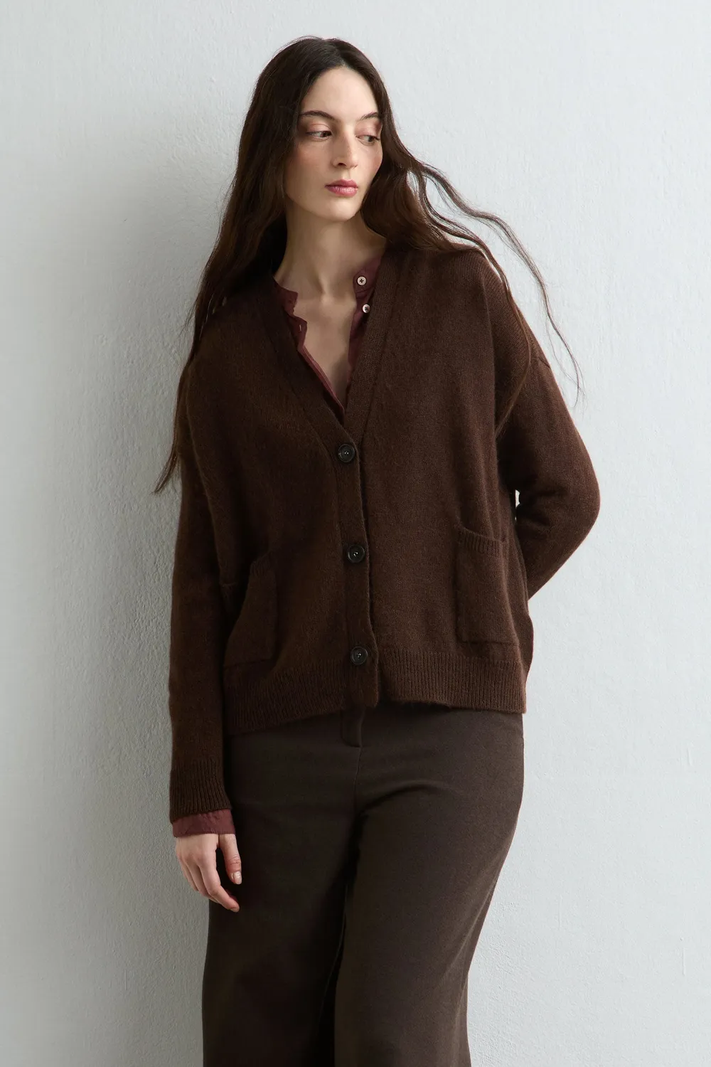 Massimo Alba Blanca cardigan brown cashmere alpaca boxy