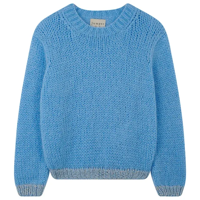 Jumper 1234 Hand Knit Contrast Crew maglione azzurro argento