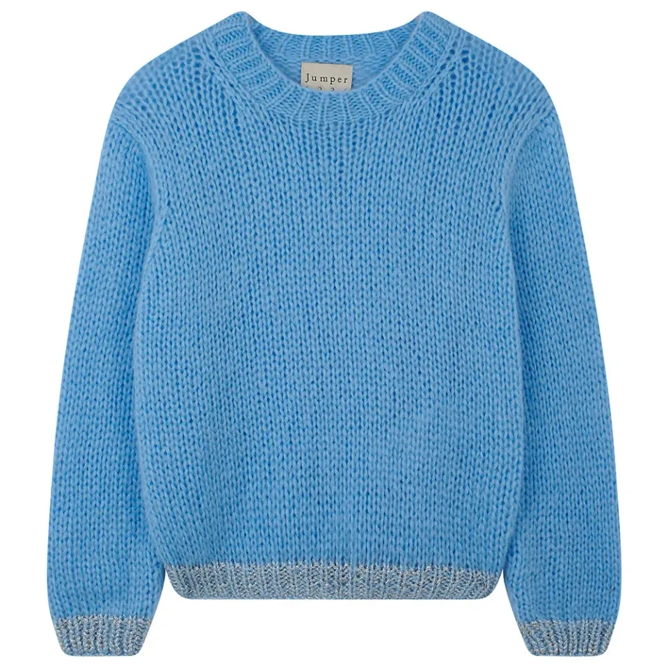 Jumper 1234 Hand Knit Contrast Crew maglione azzurro argento