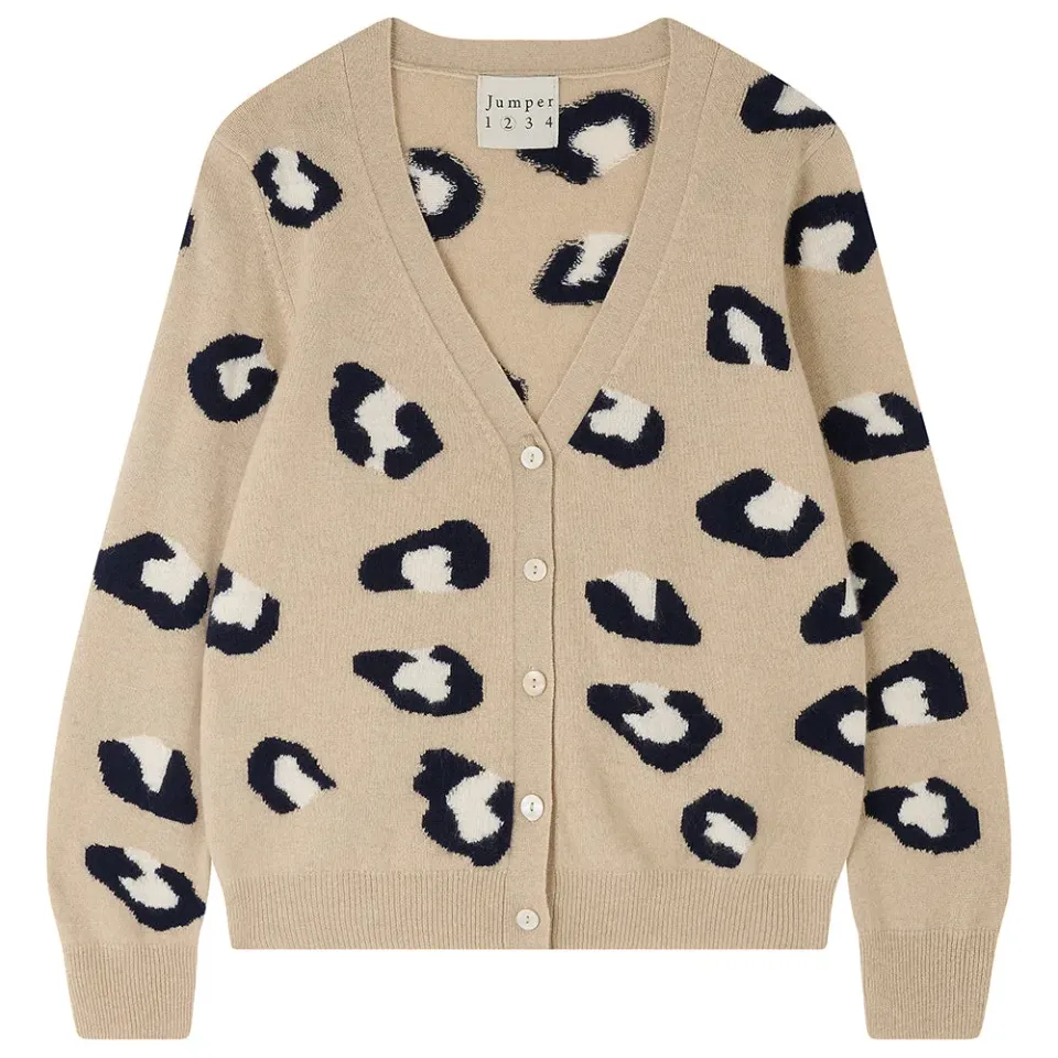 Jumper 1234 Leopard cardigan cashmere cammello maculato