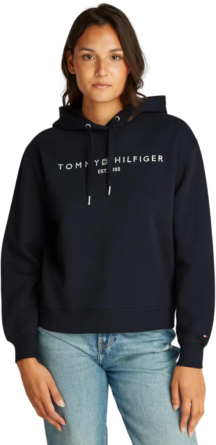 Tommy Hilfiger Logo Felpa Donna con Cappuccio Nero Black