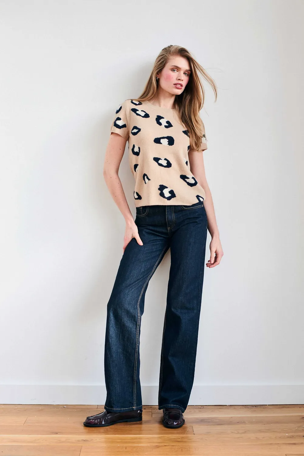 Jumper 1234 Cashmere Leopard T-Shirt maglia cammello