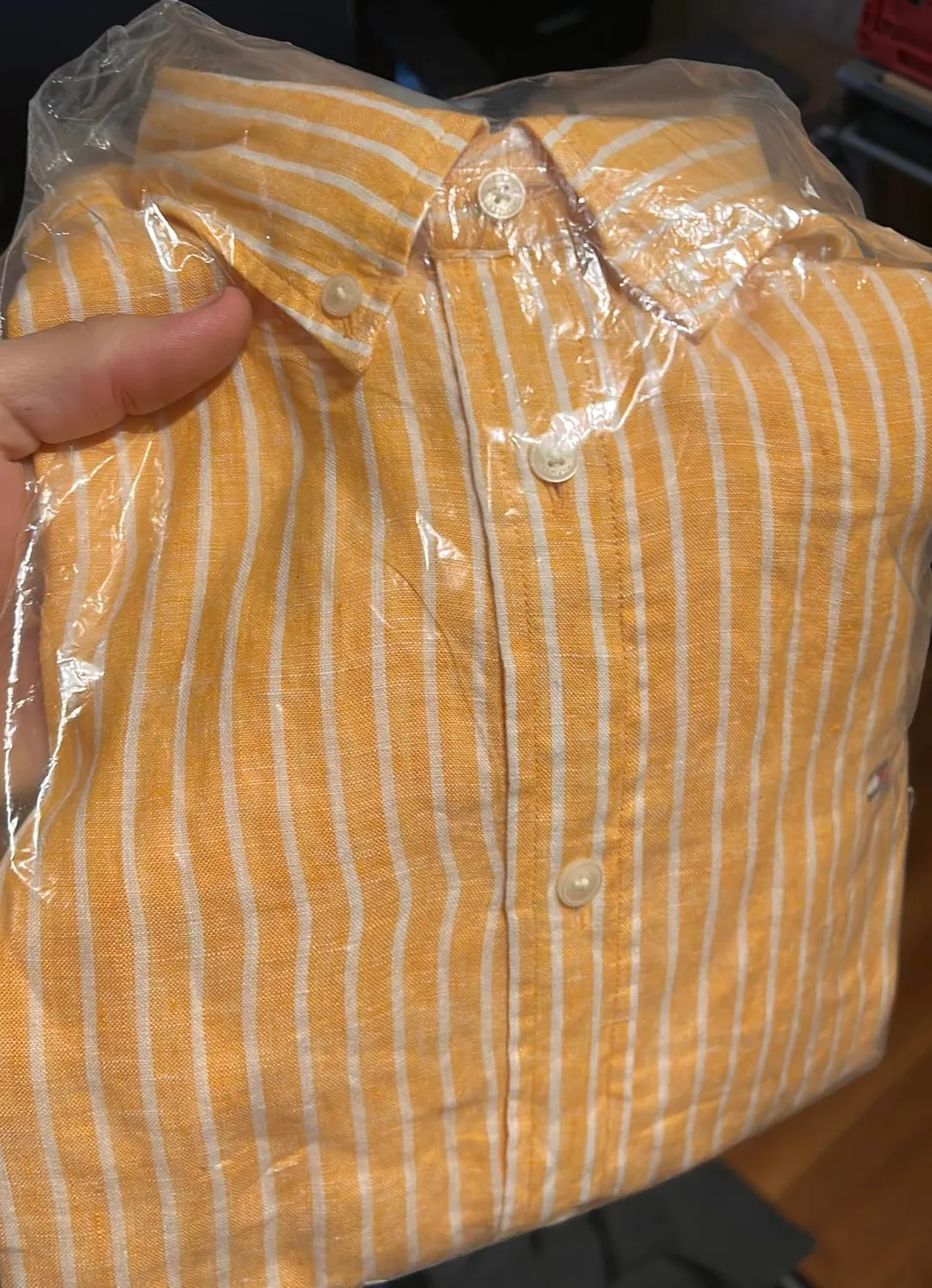 Tommy Hilfiger Linen Bengal Stripe MW0MW42400 camicia lino uomo blu