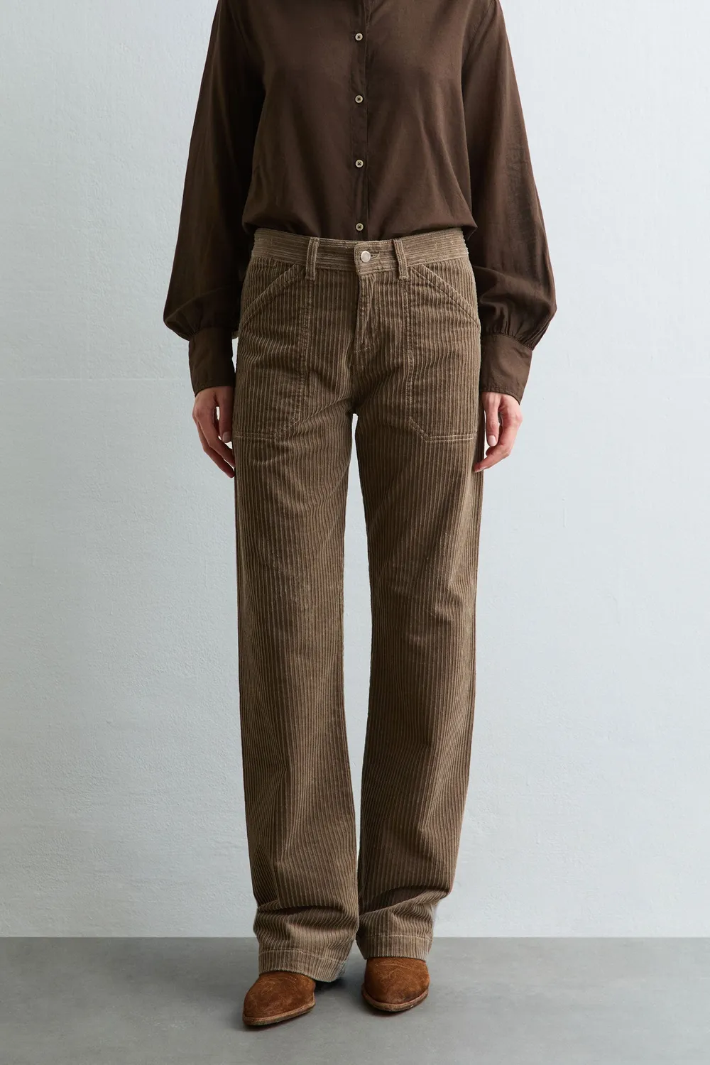 Massimo Alba SQUALO pantalone taupe velluto gamba larga