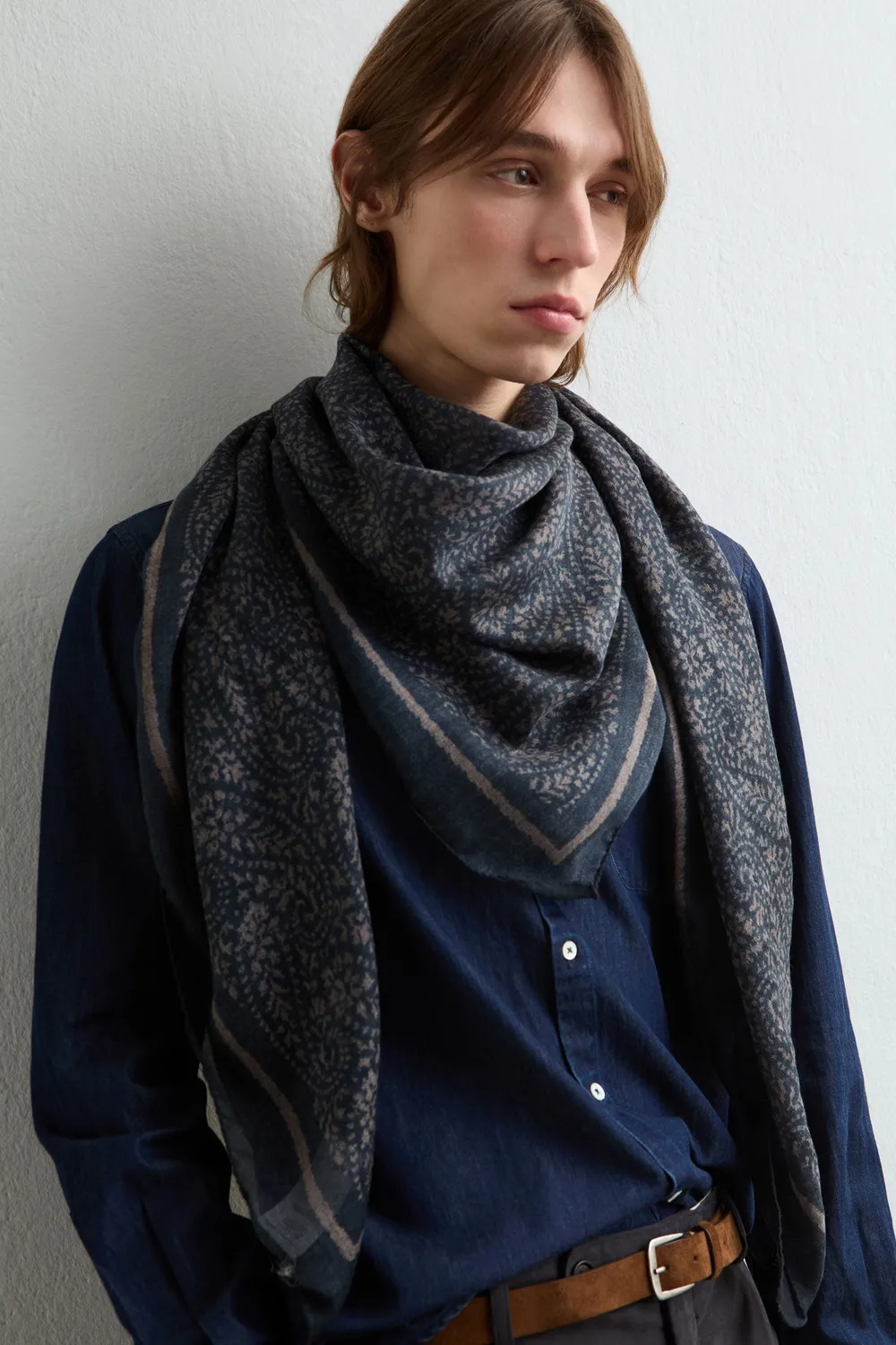 Massimo Alba Stole Stola Blu in Cashmere e Seta