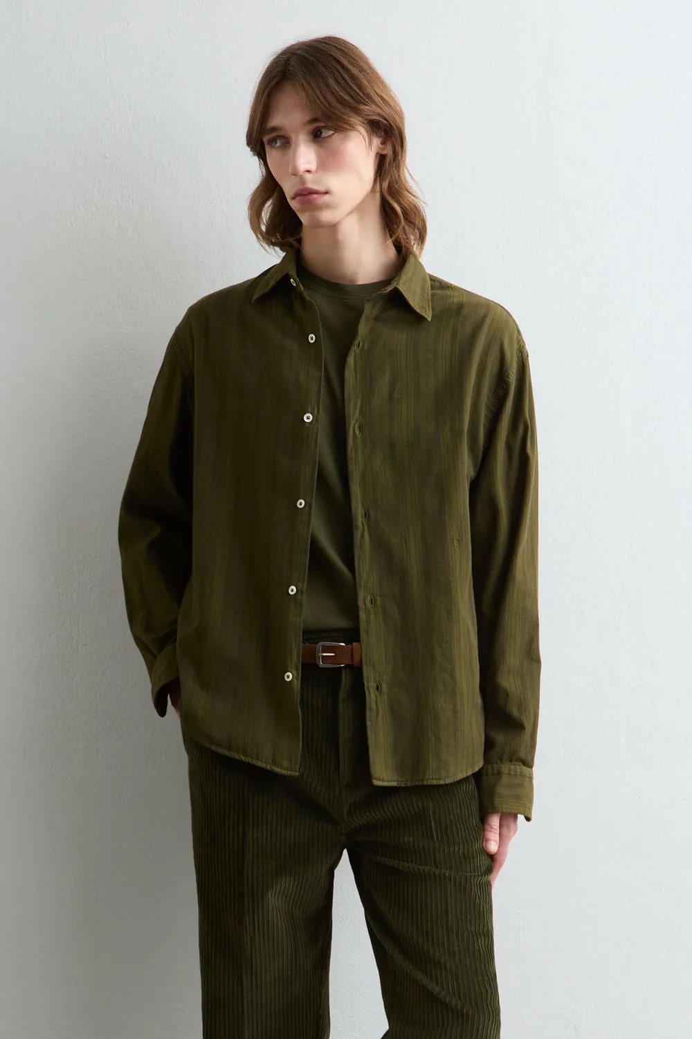Massimo Alba Boxy camicia uomo moss green cotone