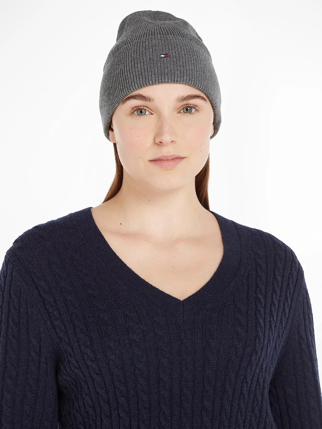 Tommy Hilfiger Essential Flag berretto grigio maglia donna
