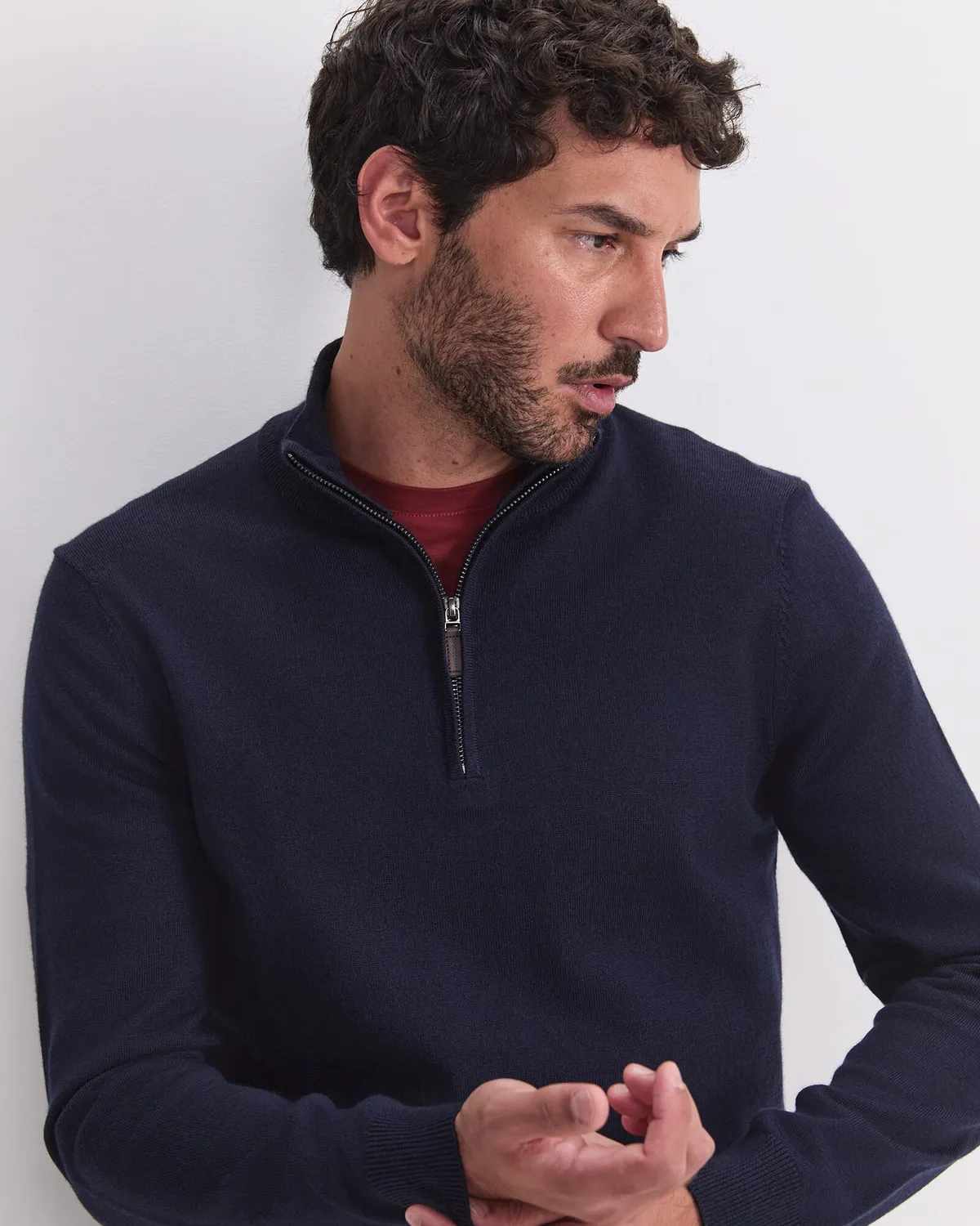 Sportscraft Merino Quarter Zip maglione lana uomo