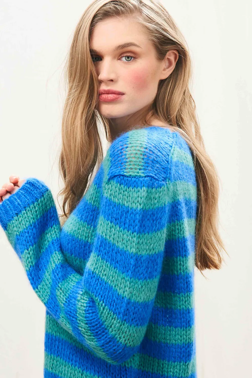 Jumper 1234 Stripe Crew maglione blu verde mohair taglia 2