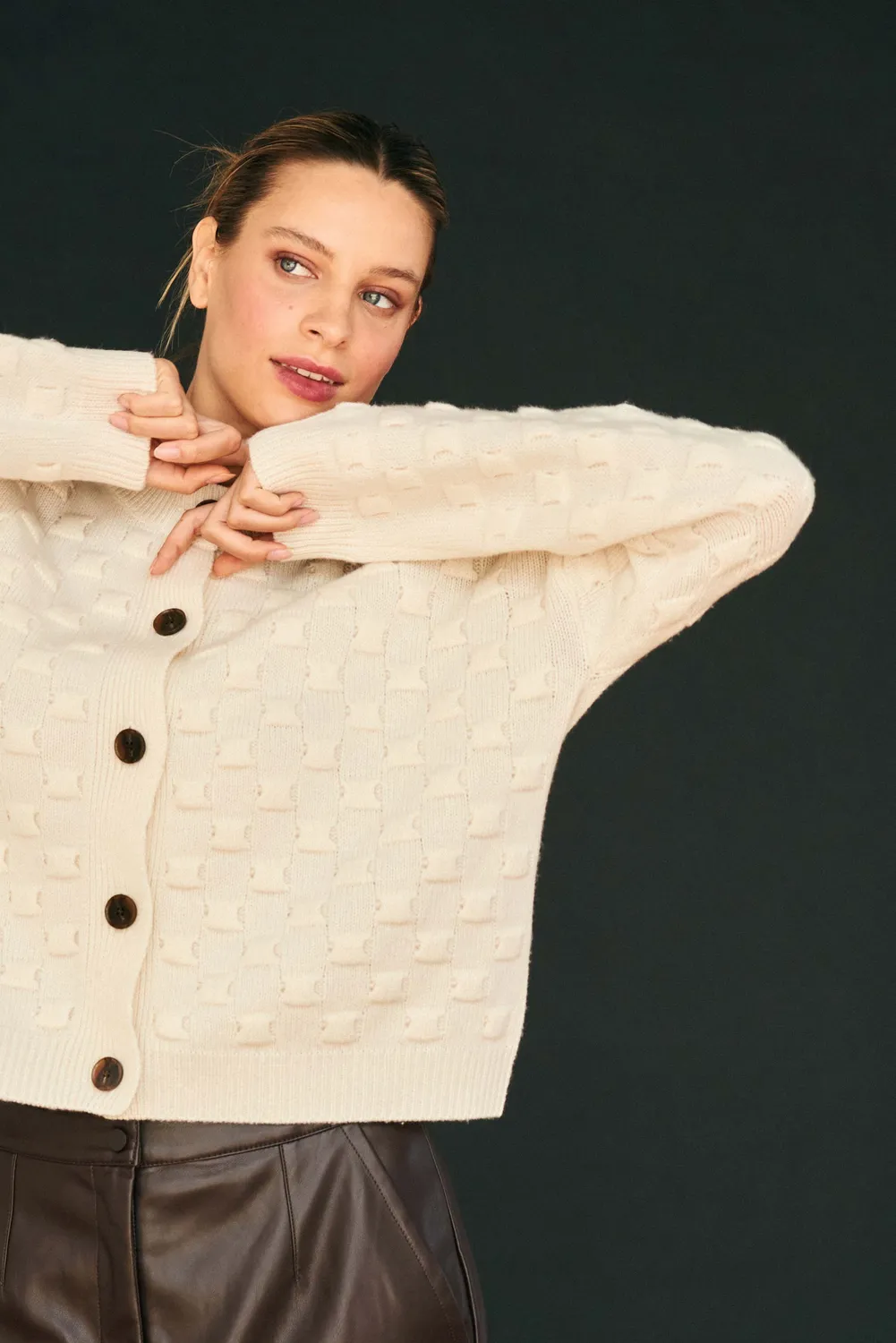 Jumper 1234 Wool Cashmere Textured Square cardigan crema