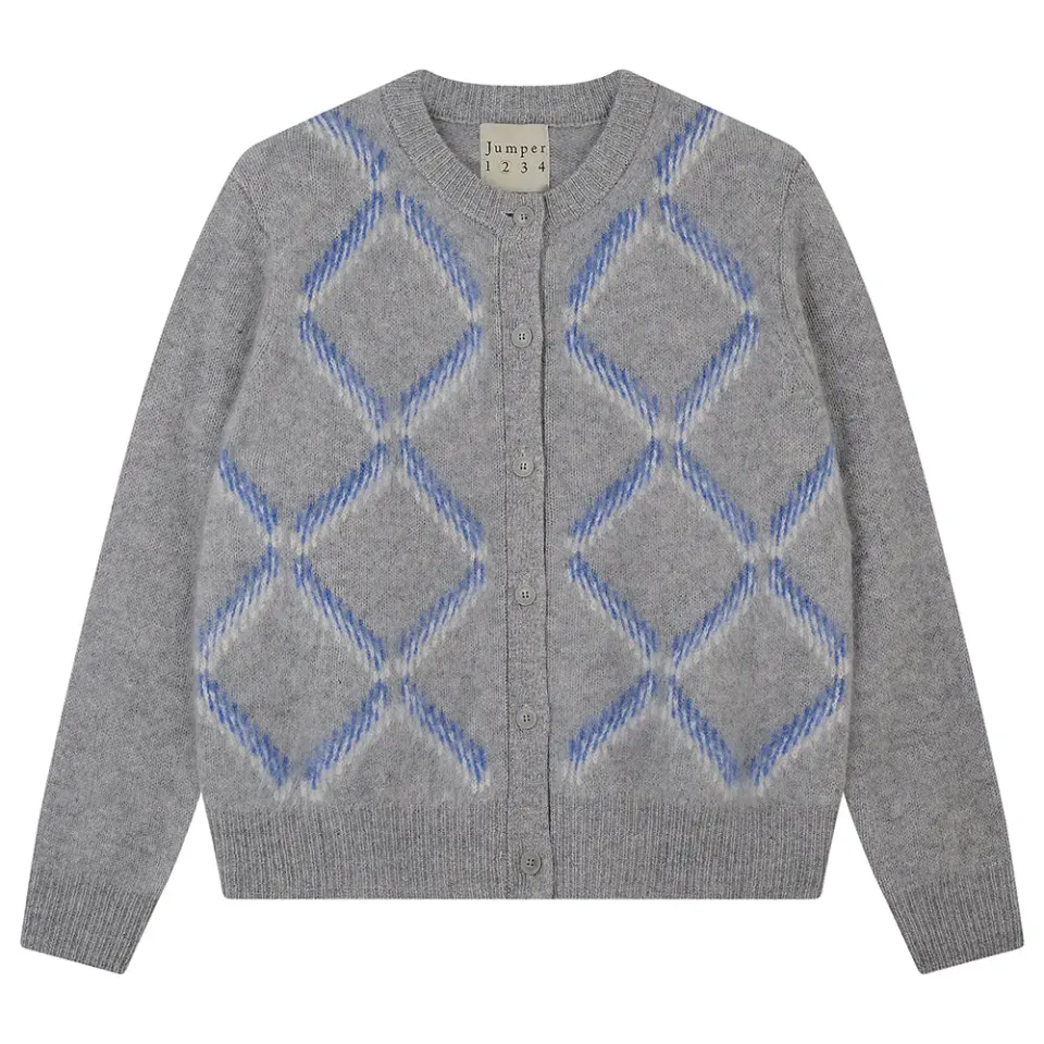 Jumper 1234 Argyle cardigan cashmere grigio