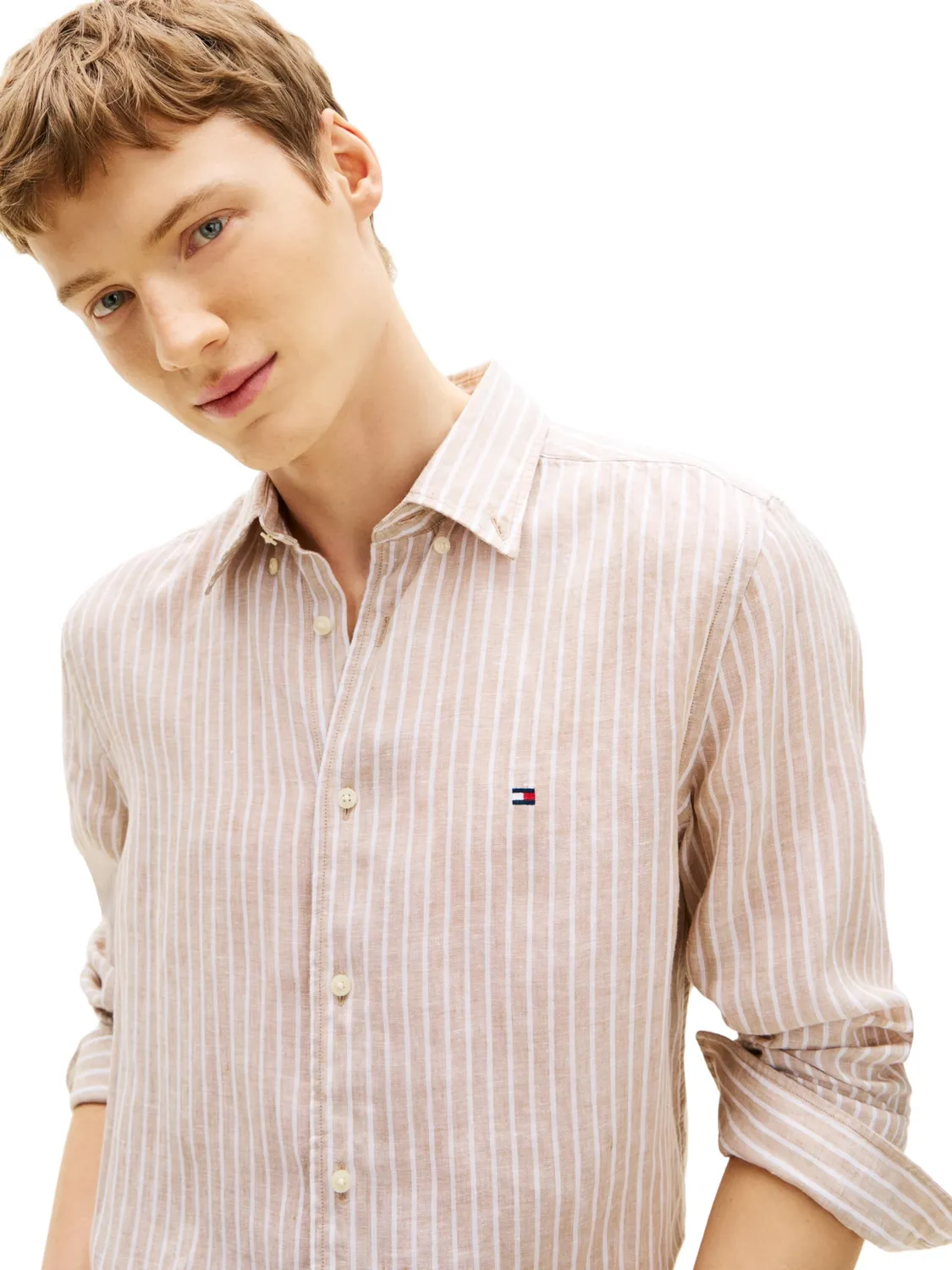 Tommy Hilfiger Linen Bengal Stripe MW0MW42400 camicia lino uomo blu
