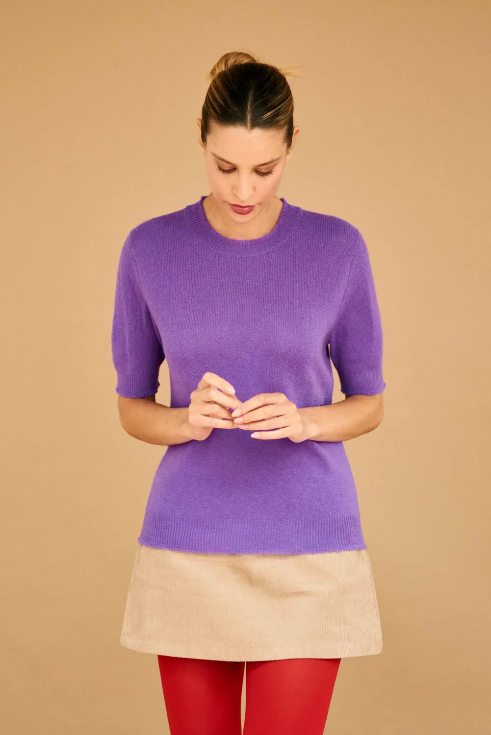 JUMPER 1234 Distressed T-Shirt maglietta cashmere viola leggero