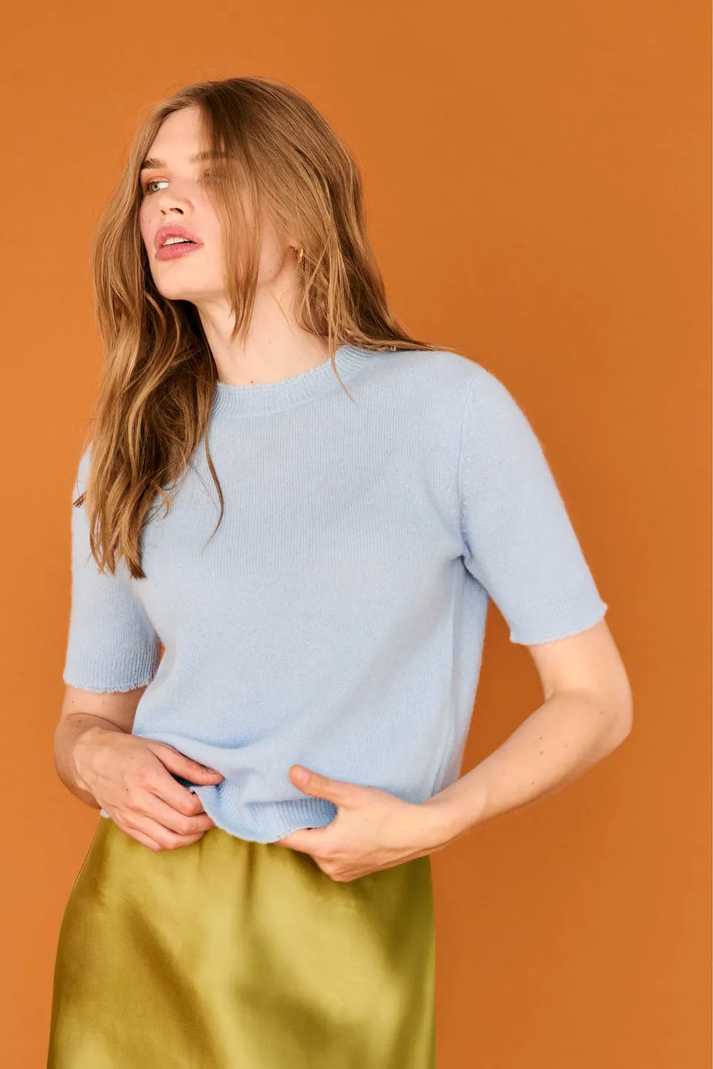 Jumper 1234 Distressed T-Shirt maglia cashmere azzurra