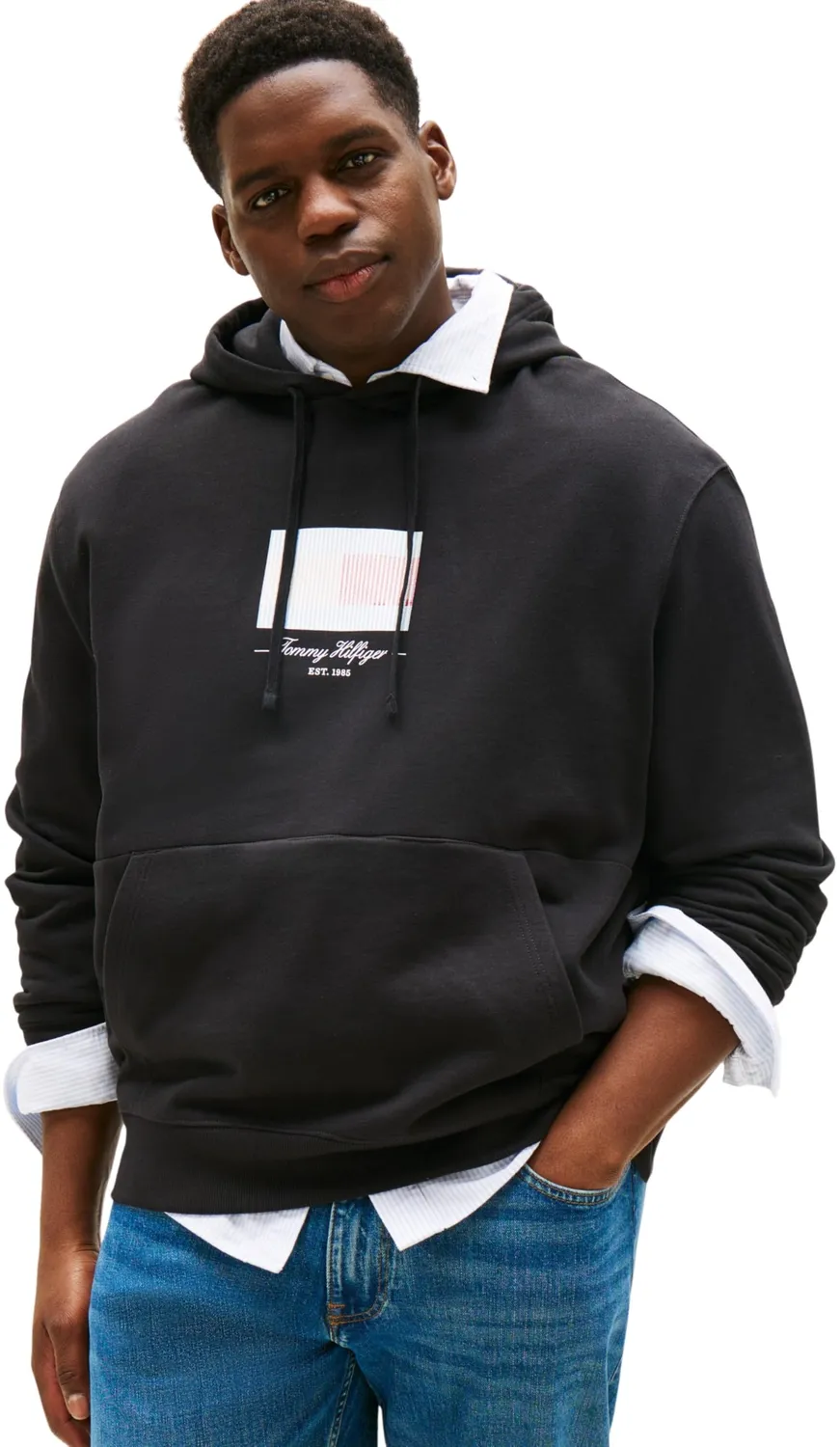Tommy Hilfiger Ithaca felpa cappuccio uomo bianca taglie forti