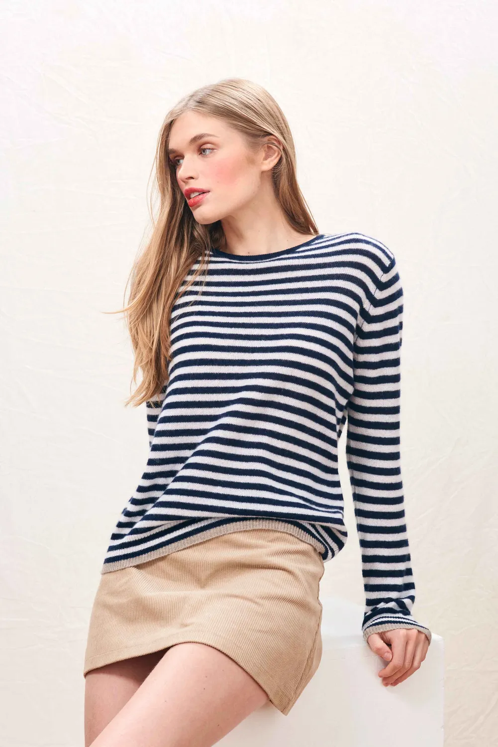 Jumper 1234 Little Stripe Crew maglione cashmere navy