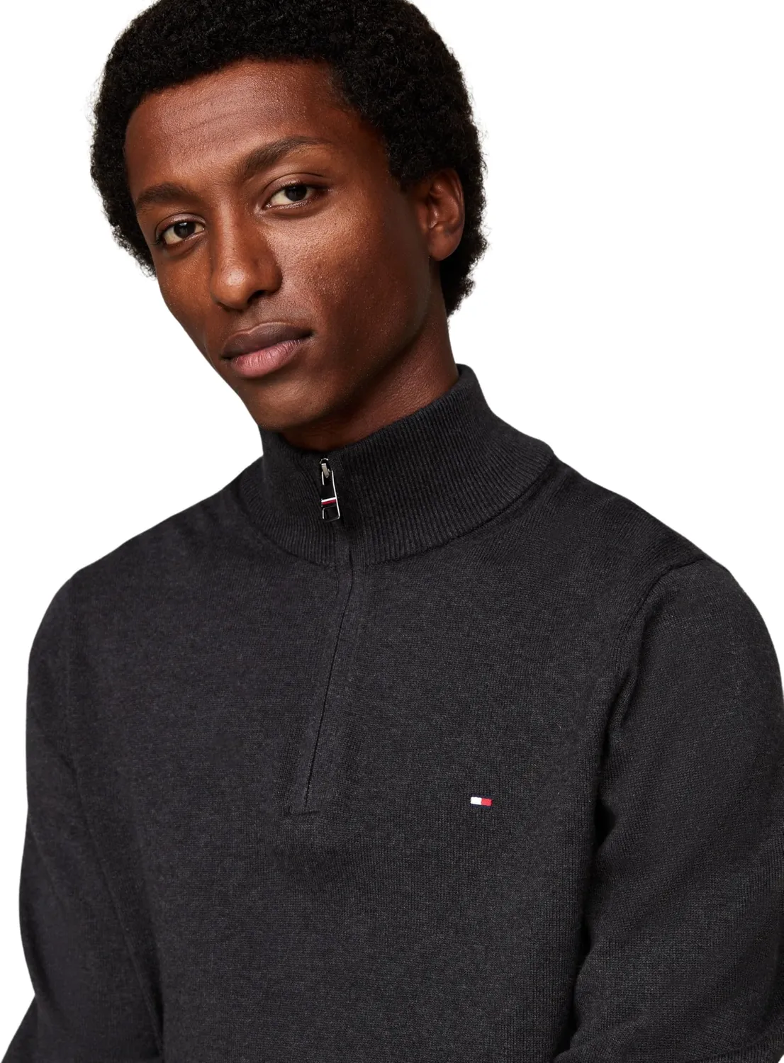 Tommy Hilfiger Mock Neck Regular Fit pullover zip uomo nero caldo