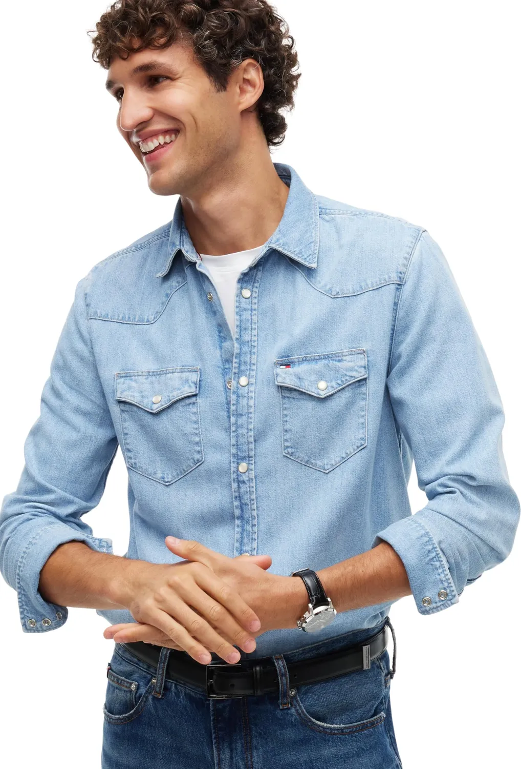 Tommy Hilfiger MW0MW44983 camicia denim uomo L cloudy blue