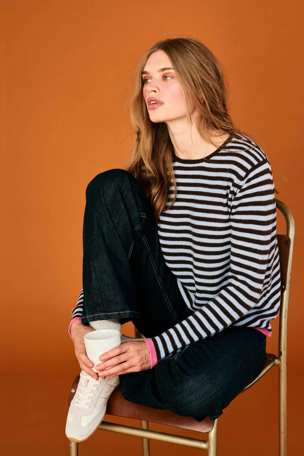Jumper 1234 Tipped Little Stripe Crew maglione marrone azzurro