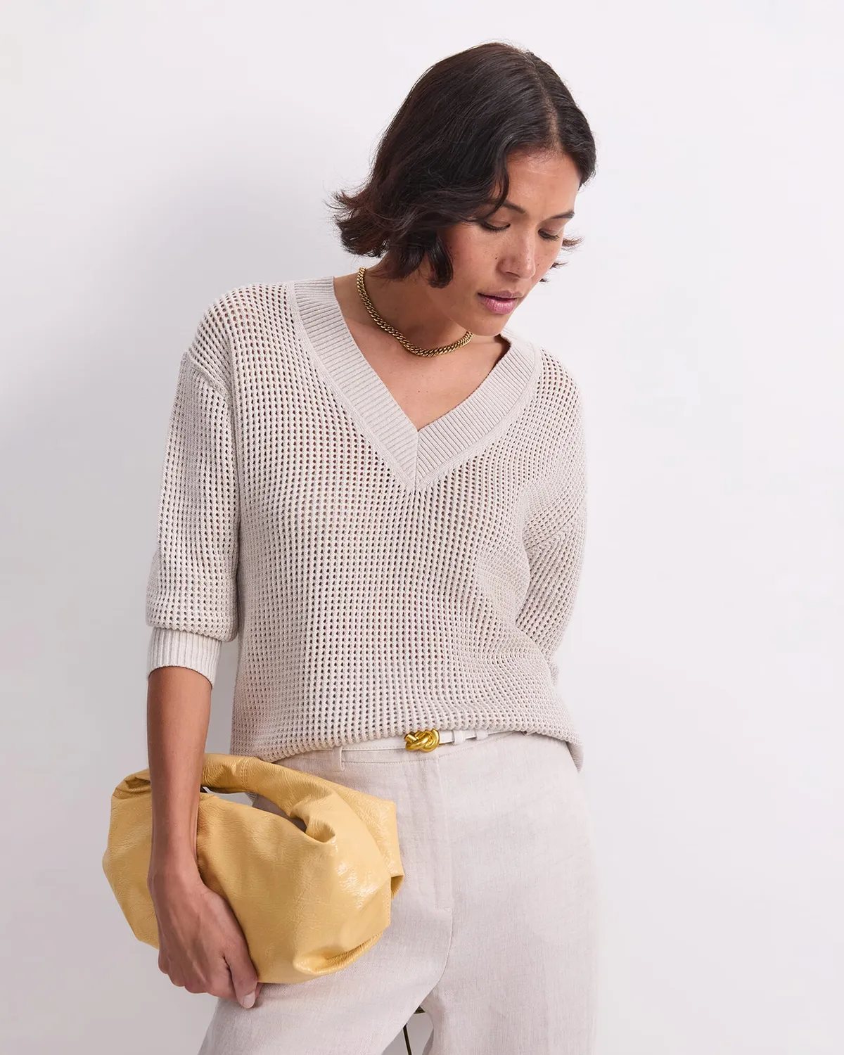 Sportscraft Crochet maglia scollo V cotone donna