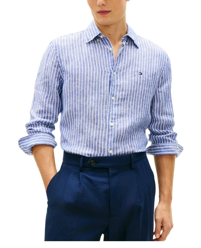 Tommy Hilfiger Linen Bengal Stripe MW0MW42400 camicia lino uomo blu