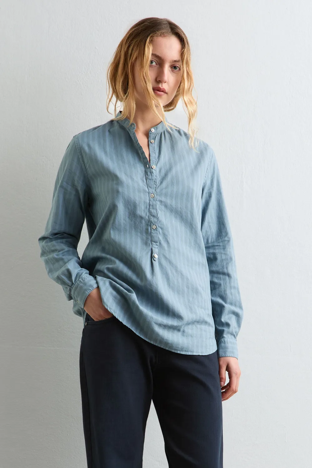 Massimo Alba Leontine camicia donna Air Blue collo coreana