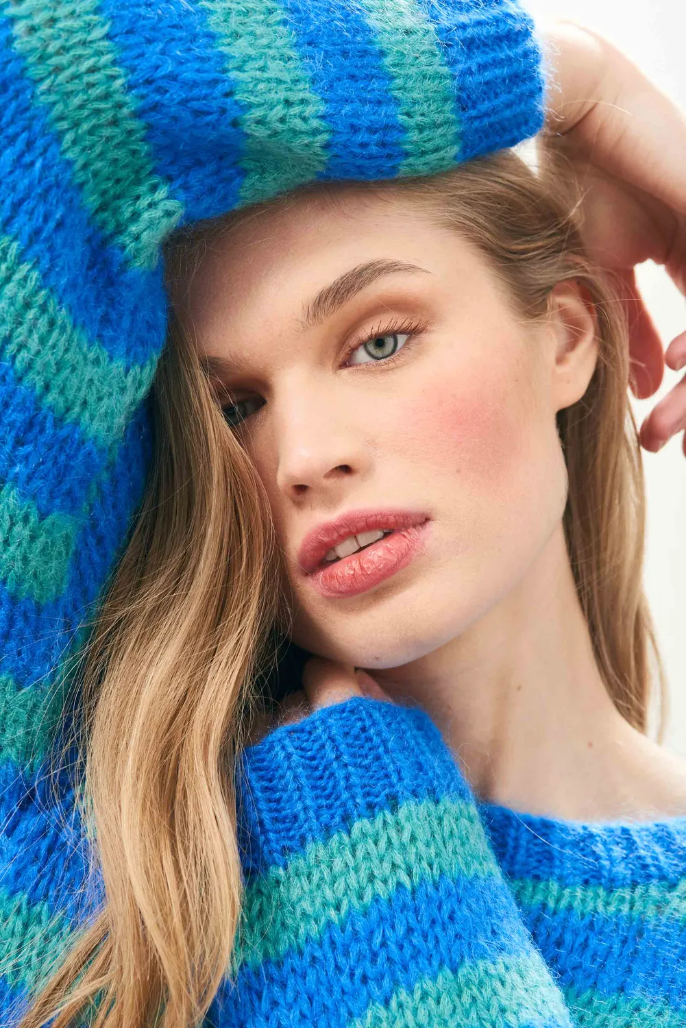Jumper 1234 Stripe Crew maglione blu verde mohair taglia 2