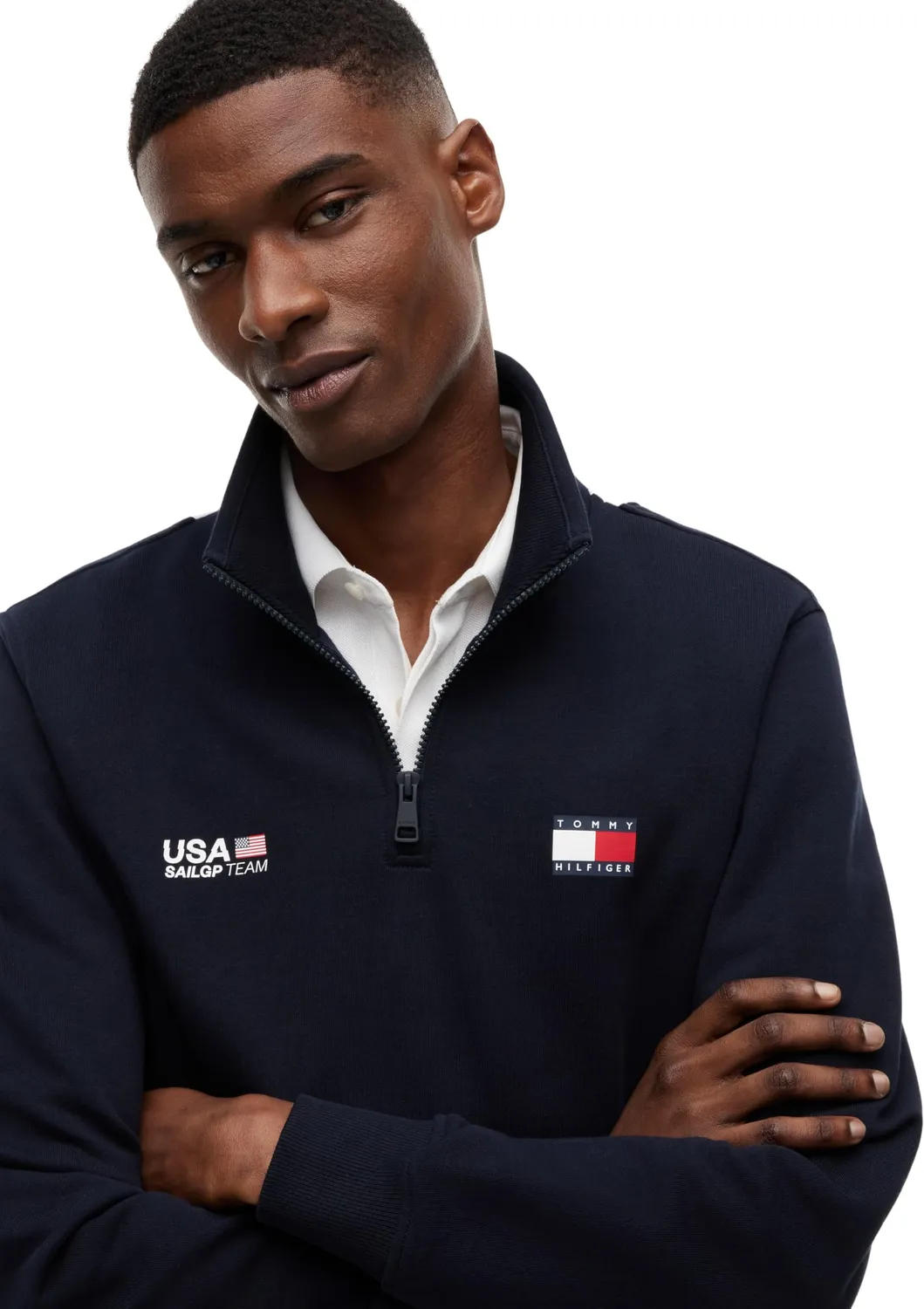 Tommy Hilfiger SailGP MW0MW44687 felpa uomo mezza zip XL blu