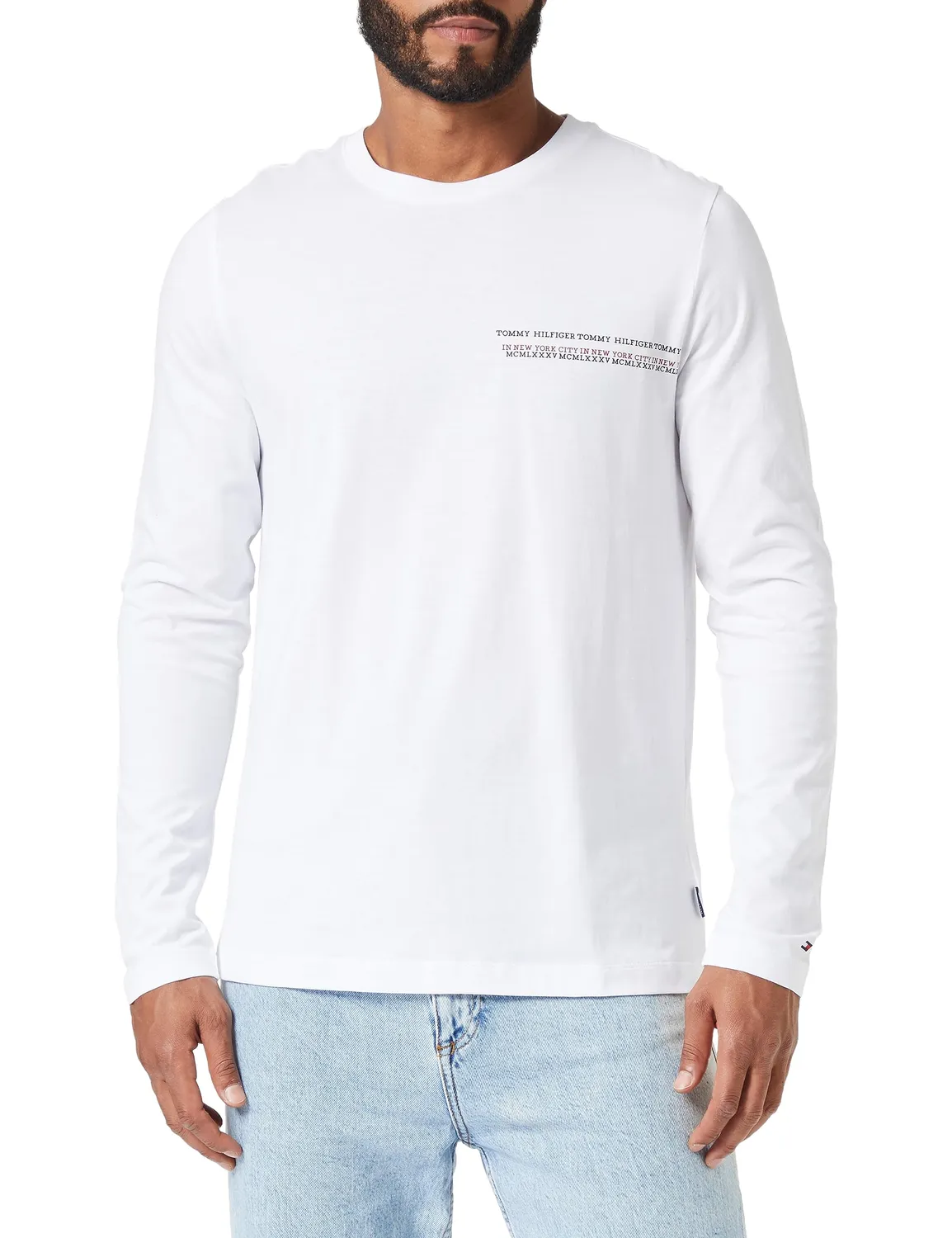 Tommy Hilfiger Monotype MW0MW32621 Maglietta Maniche Lunghe Bianca Cotone