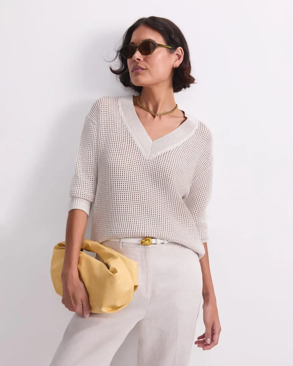 Sportscraft Crochet maglia scollo V cotone donna