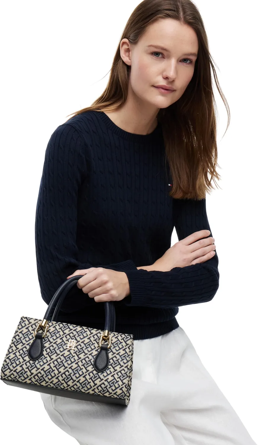 Tommy Hilfiger TH Grace AW0AW18753 borsa satchel blu jacquard
