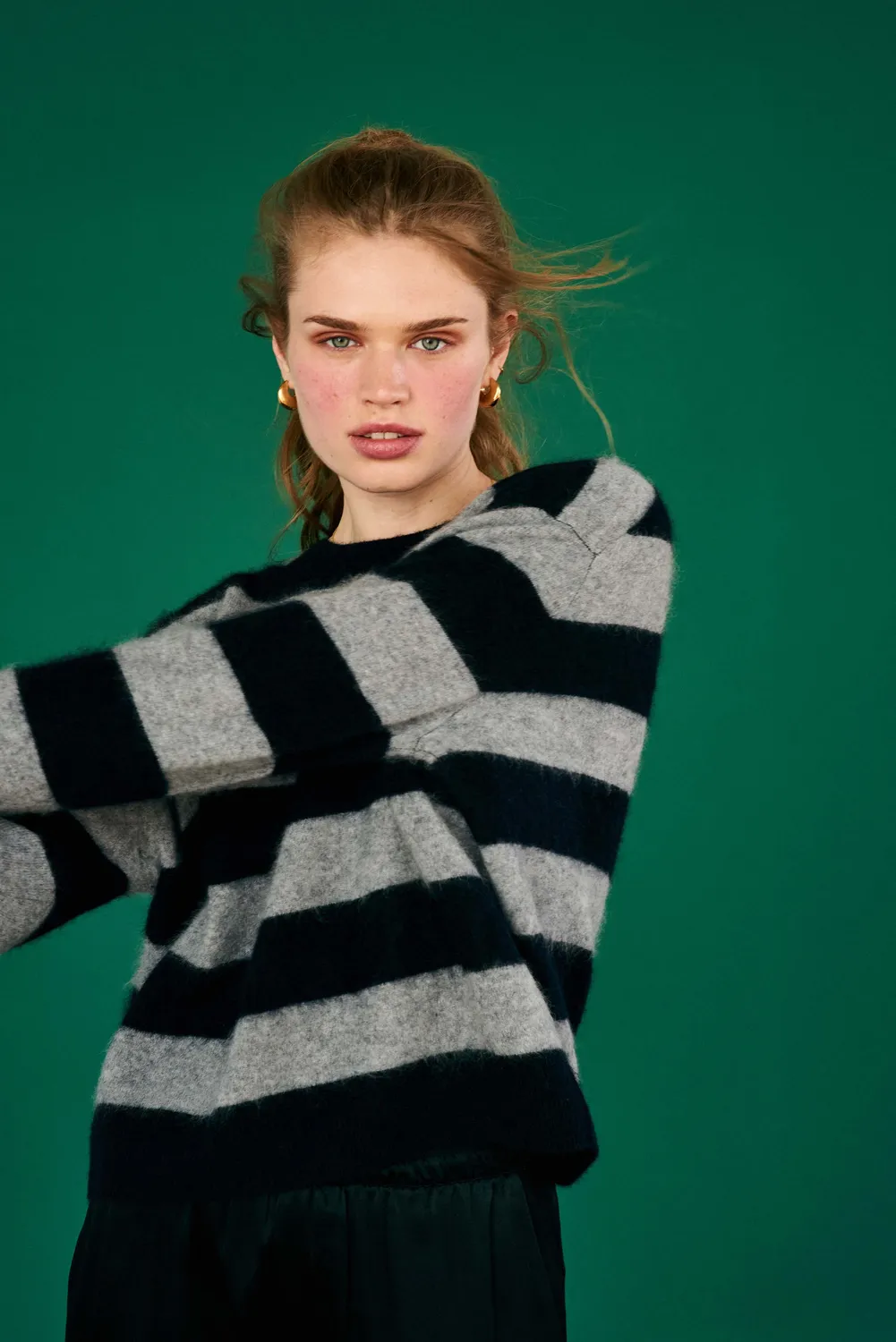 Jumper 1234 Brushed Wool Stripe Crew maglione nero grigio lana