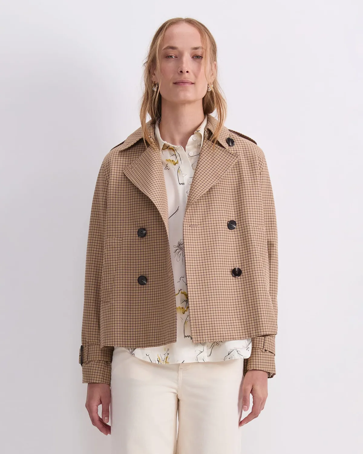Sportscraft Audrey Crop Trench corto lino quadri
