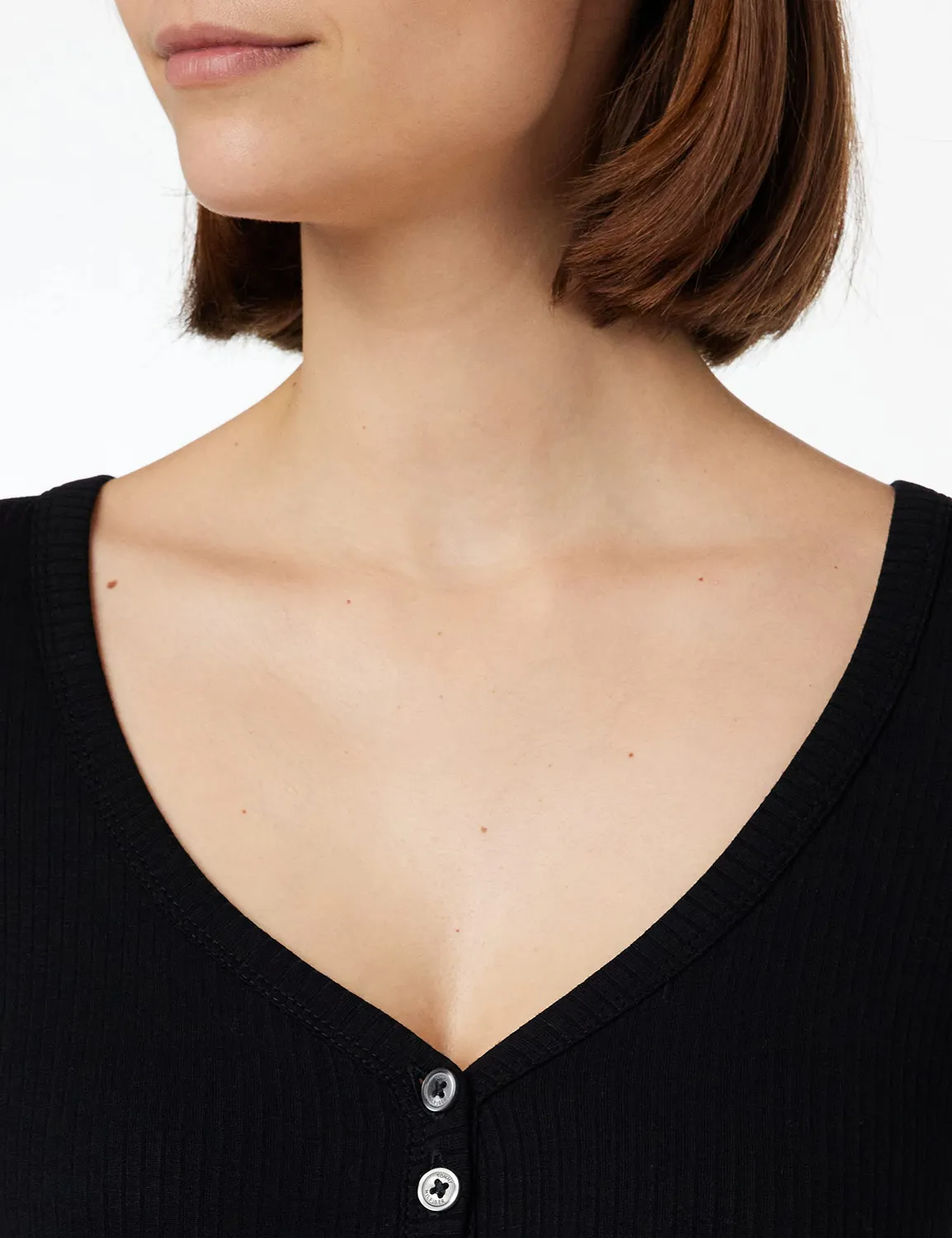 Tommy Hilfiger Slim 5x2 Rib Henley 3/4 Ww0ww37874 top donna nero XXS