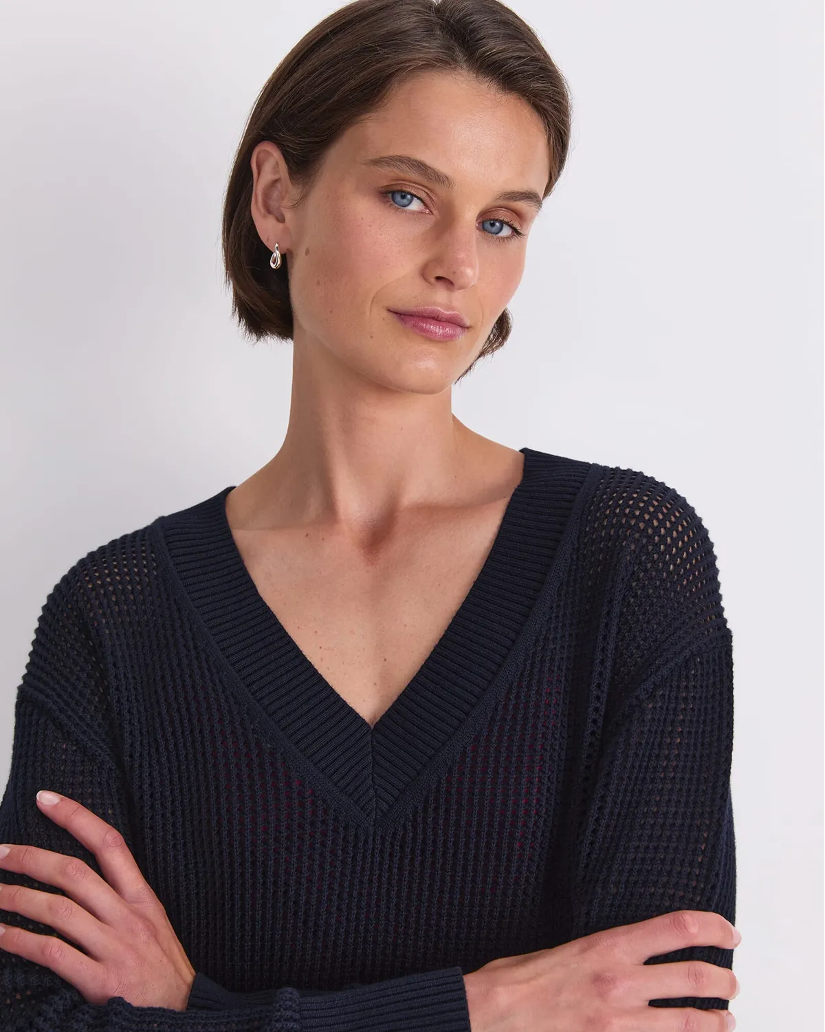Sportscraft Cotton Crochet V-Neck maglia cotone XS
