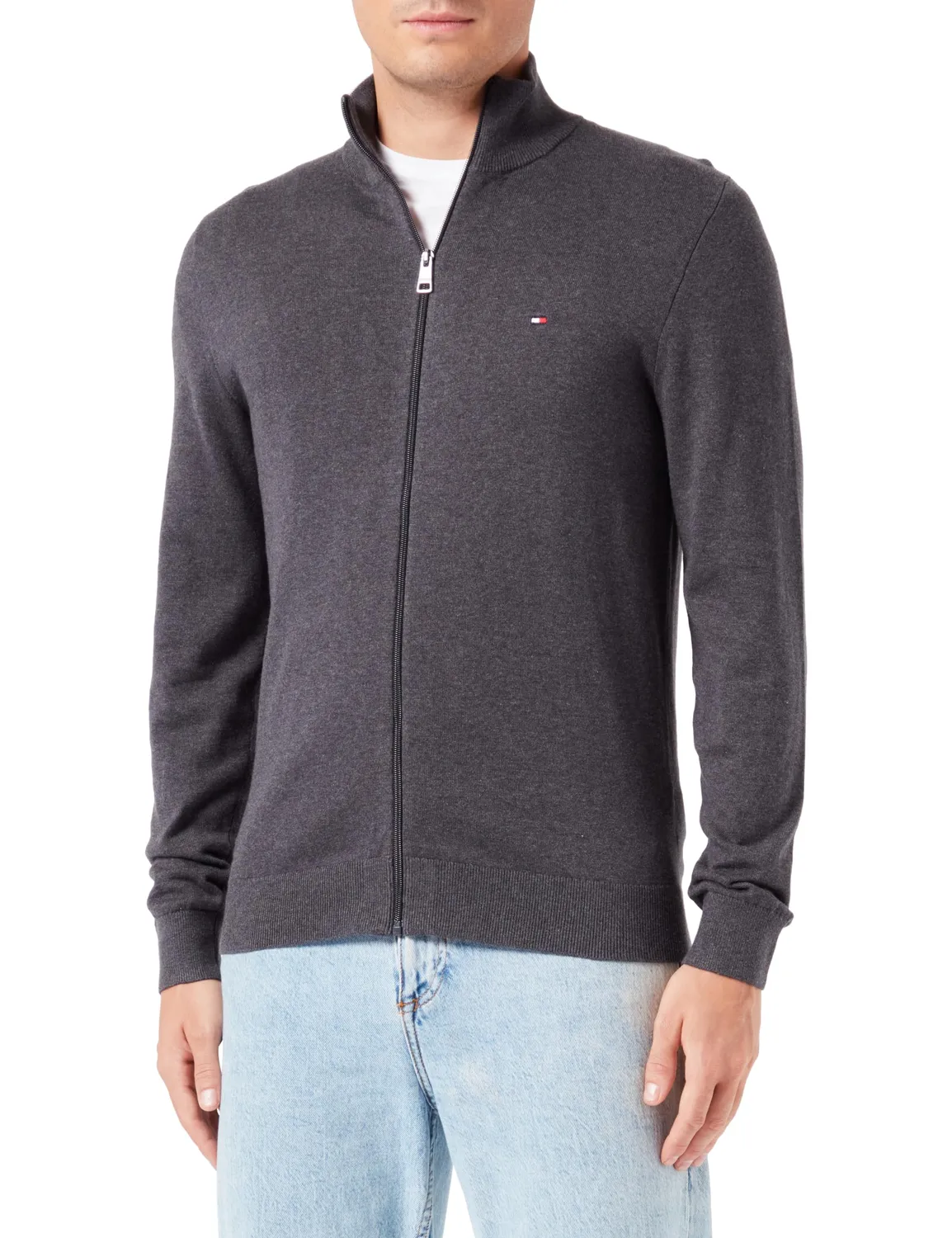 Tommy Hilfiger maglione uomo girocollo dark grey heather cotone